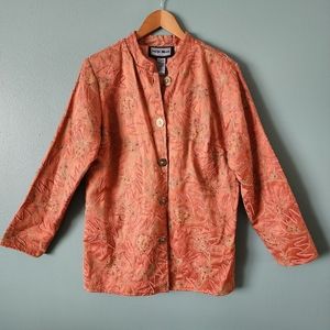 Womens Indigo Moon Jacket M Orange Embroidered Floral with Bead Detail-NWT
